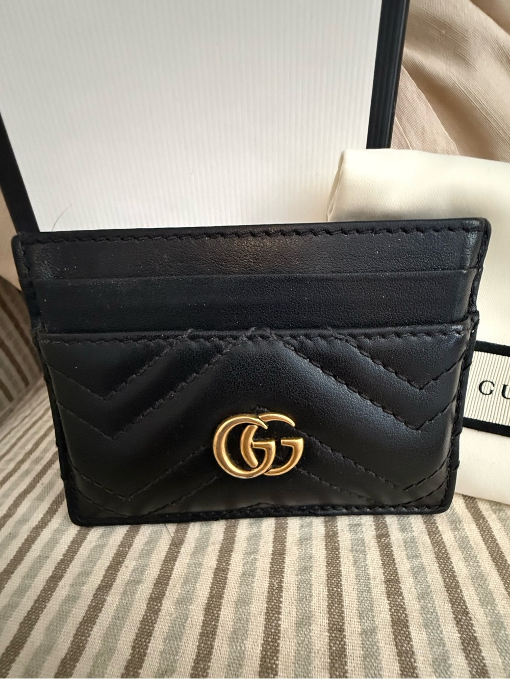 Gucci GG Marmont Quilted Black Leather Card Holder with Chevron Stitching - Picture 1 of 16